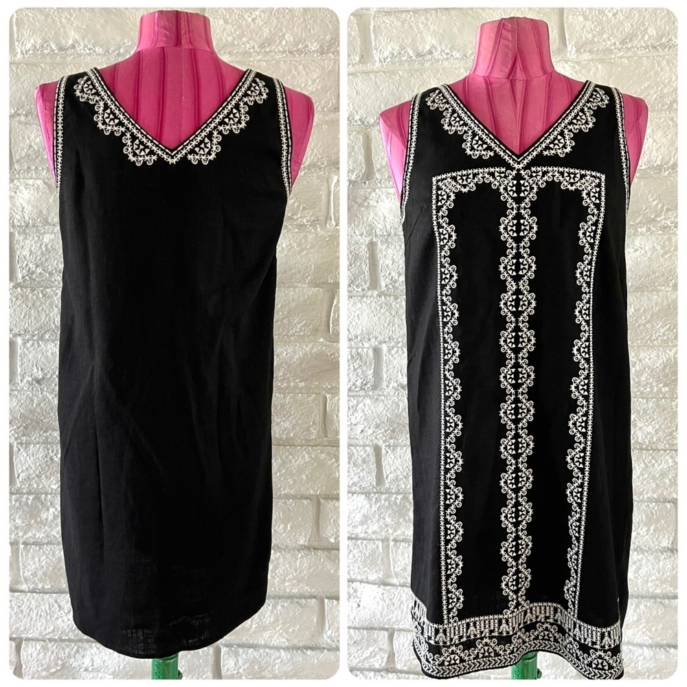 THML Black Embroidered V Neck Dress